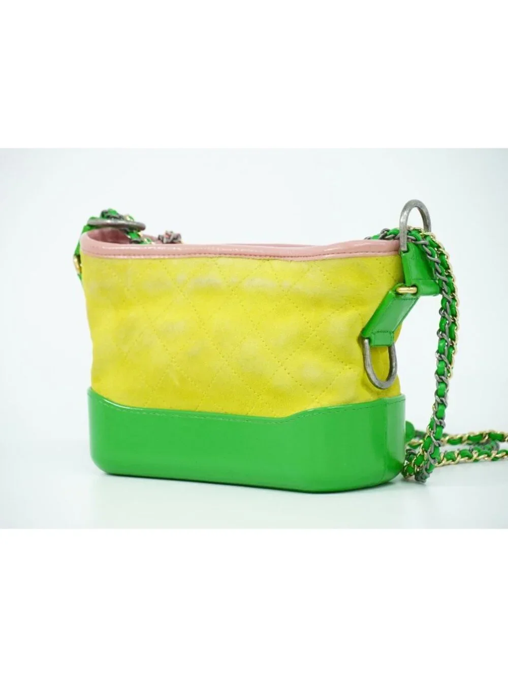 Chanel Gabriel de Small Hobo Chain Shoulder Bag Suede Leather Yellow Green